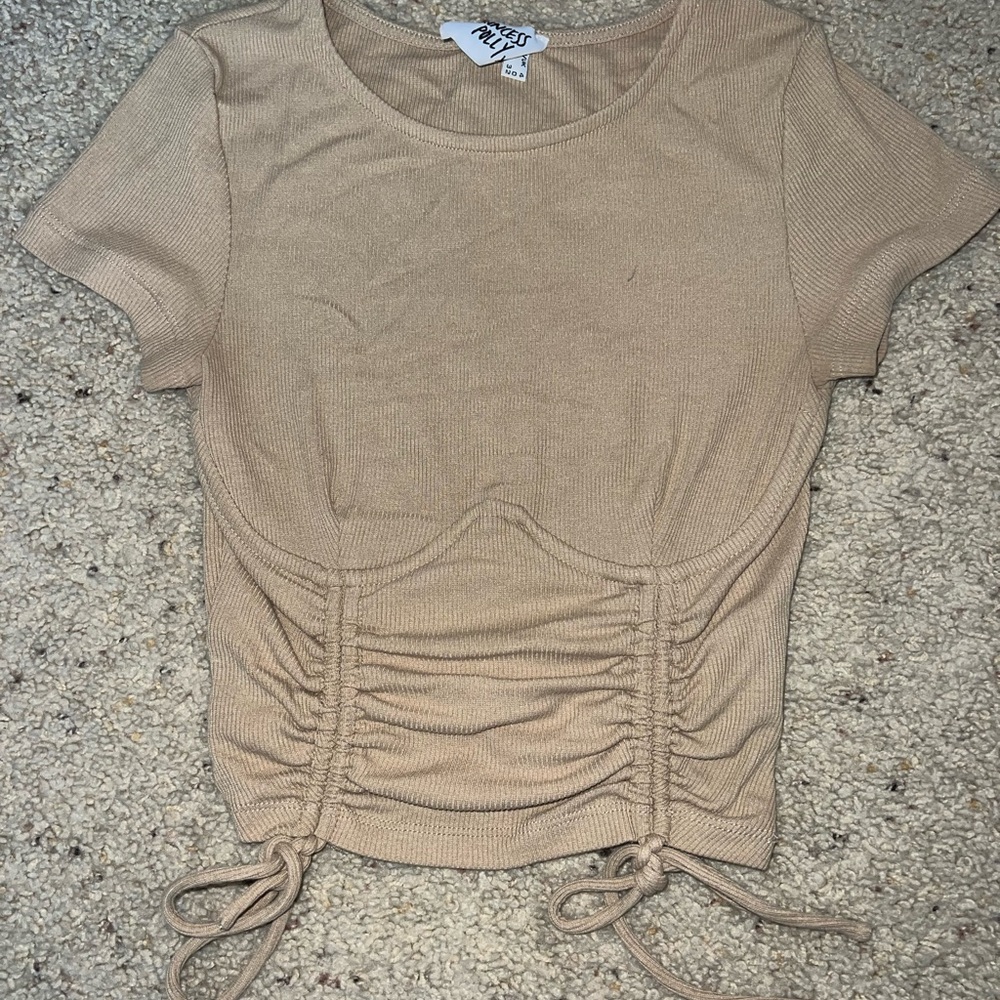 Princess Polly Tan Ruched Crop T-Shirt